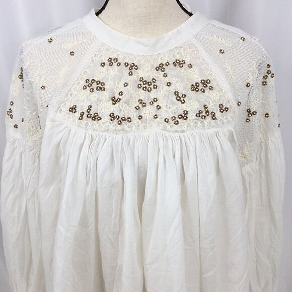 Free People Have It My Way Blouse Womens Size Small Beaded Embroidered Flowy - Picture 6 of 13